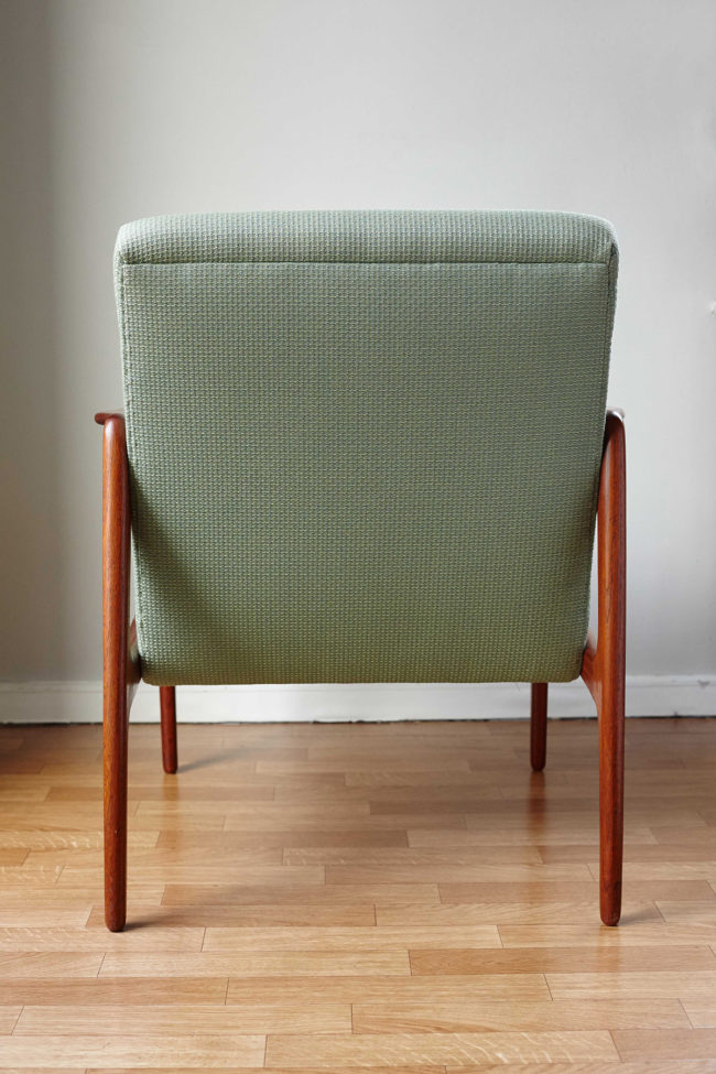 Back of Danish mid-century green armchair