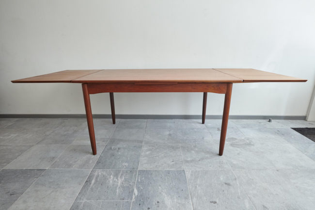 Danish teak dining table with extensions opened