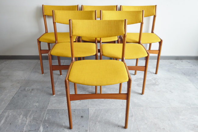 Back of Danish teak dining chairs