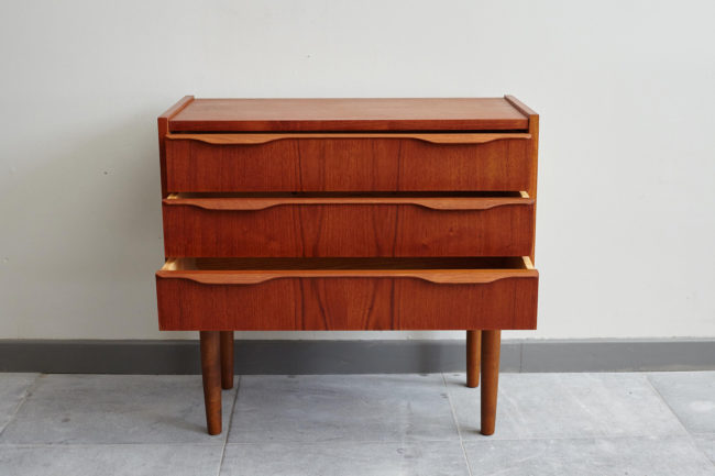 Swedish bedside dresser with drawers opened