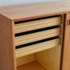 Left-side drawers of Danish oak sideboard