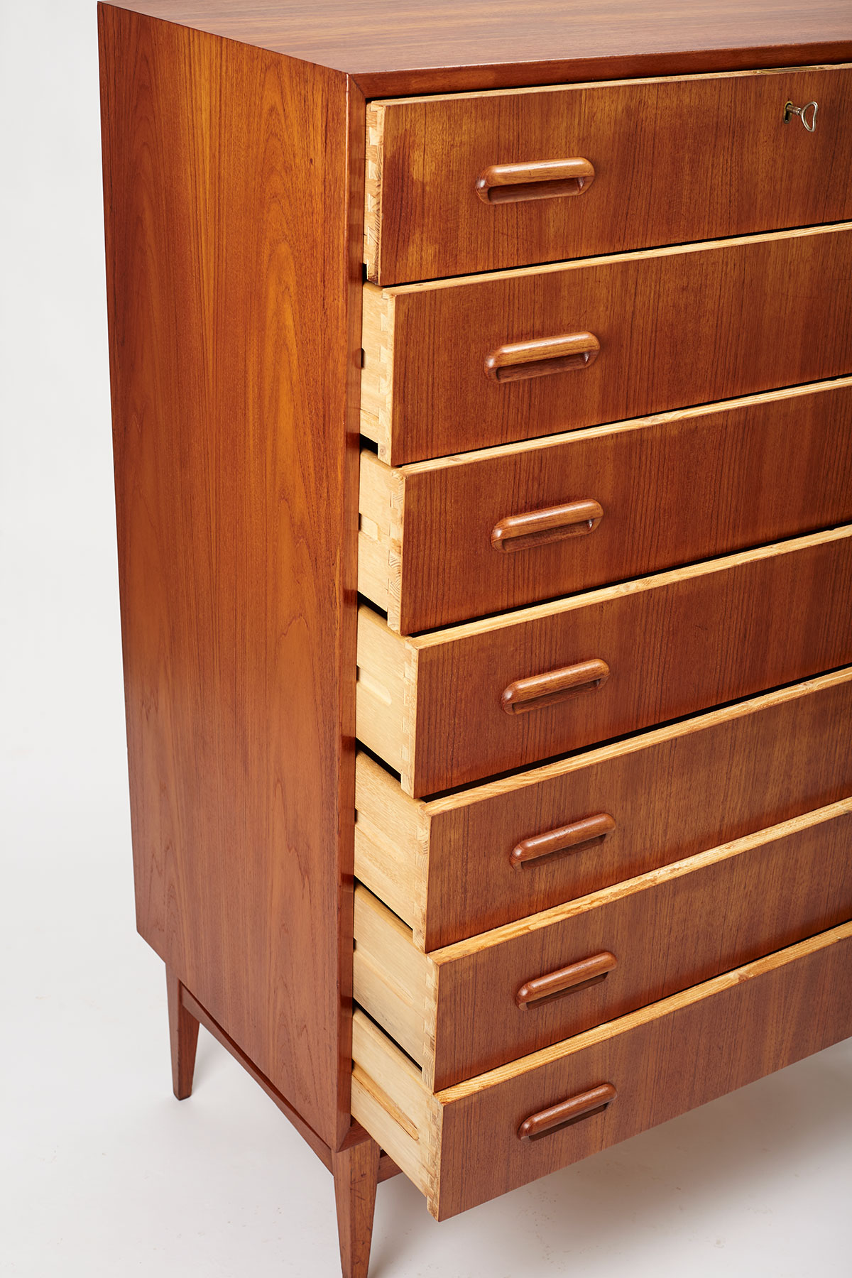 danish teak dresser drawers details