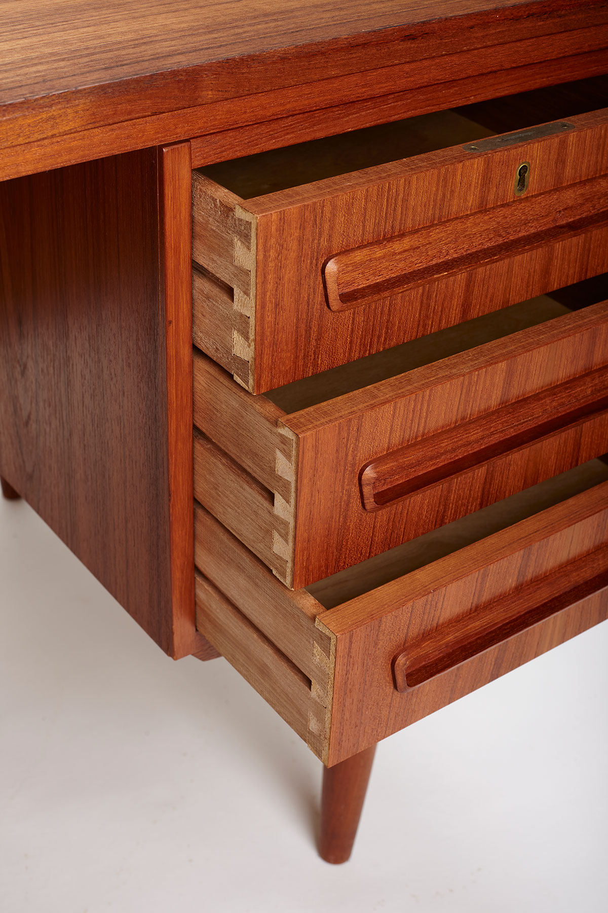 yw_j_svenstrup_desk_drawers_open_detail Teak Desk designed by J. Svenstrup for A.P Møbler