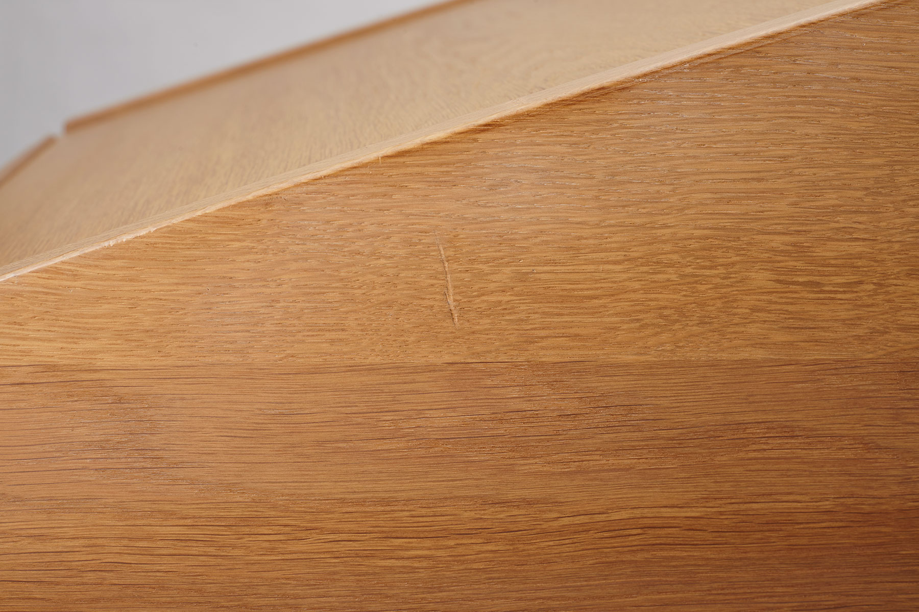 yw_danish_oak_secretary_desk_side_mark Tall danish oak secretary desk in oak, photographed on a white background - mark on the right side panel of the desk