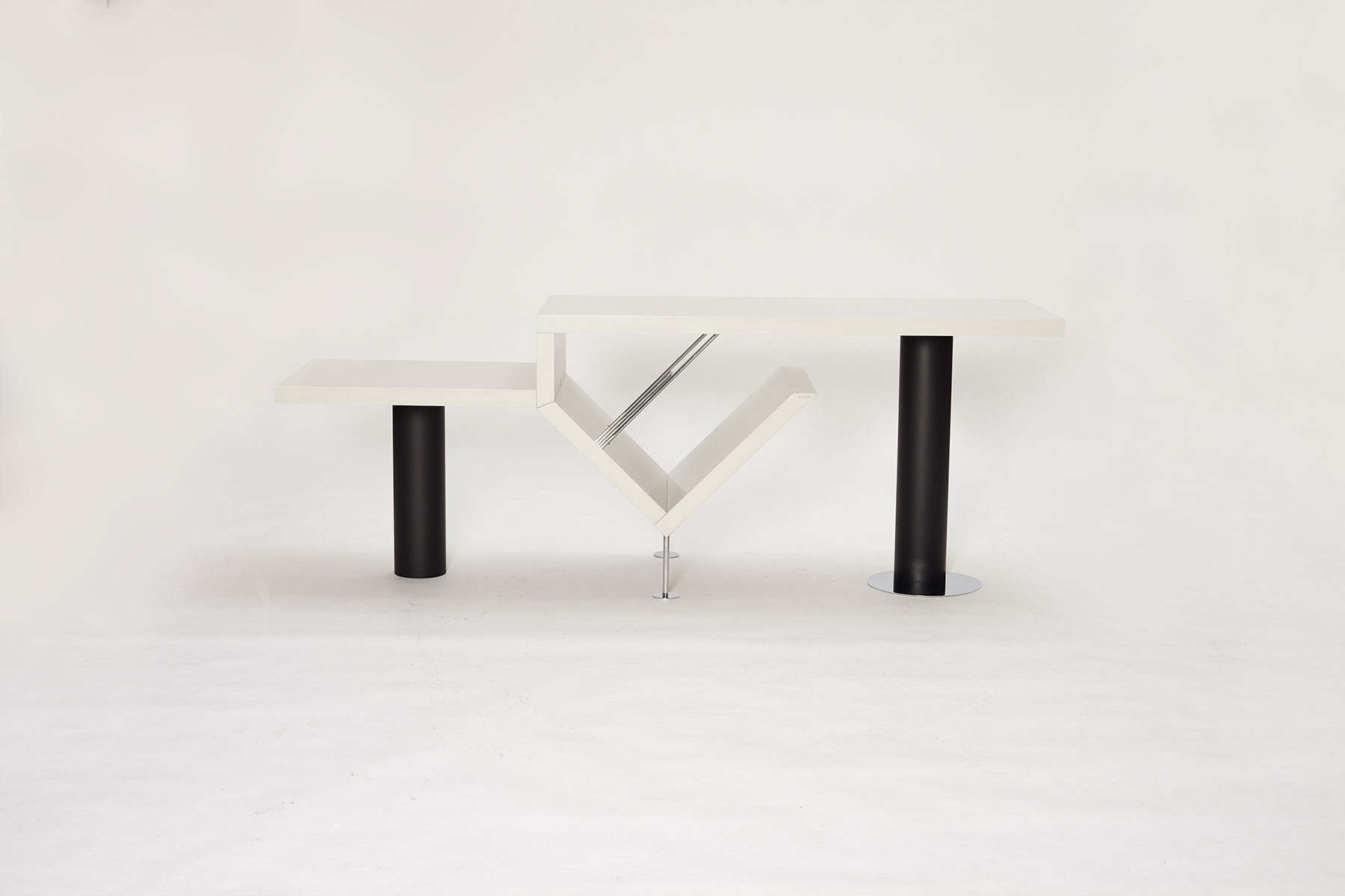 Attyka 2 Console Table designed by Jacob Jensen for Bang & Olufsen photographed on a white background