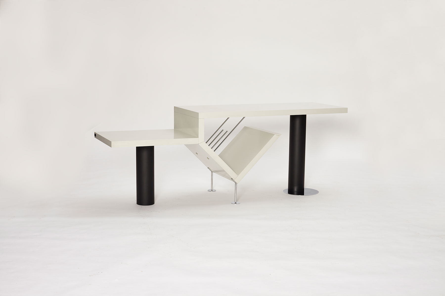 Attyka 2 Console Table designed by Jacob Jensen for Bang & Olufsen photographed on a white background