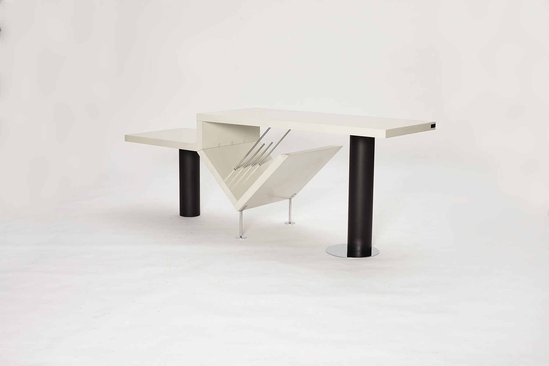 Attyka 2 Console Table designed by Jacob Jensen for Bang & Olufsen photographed on a white background